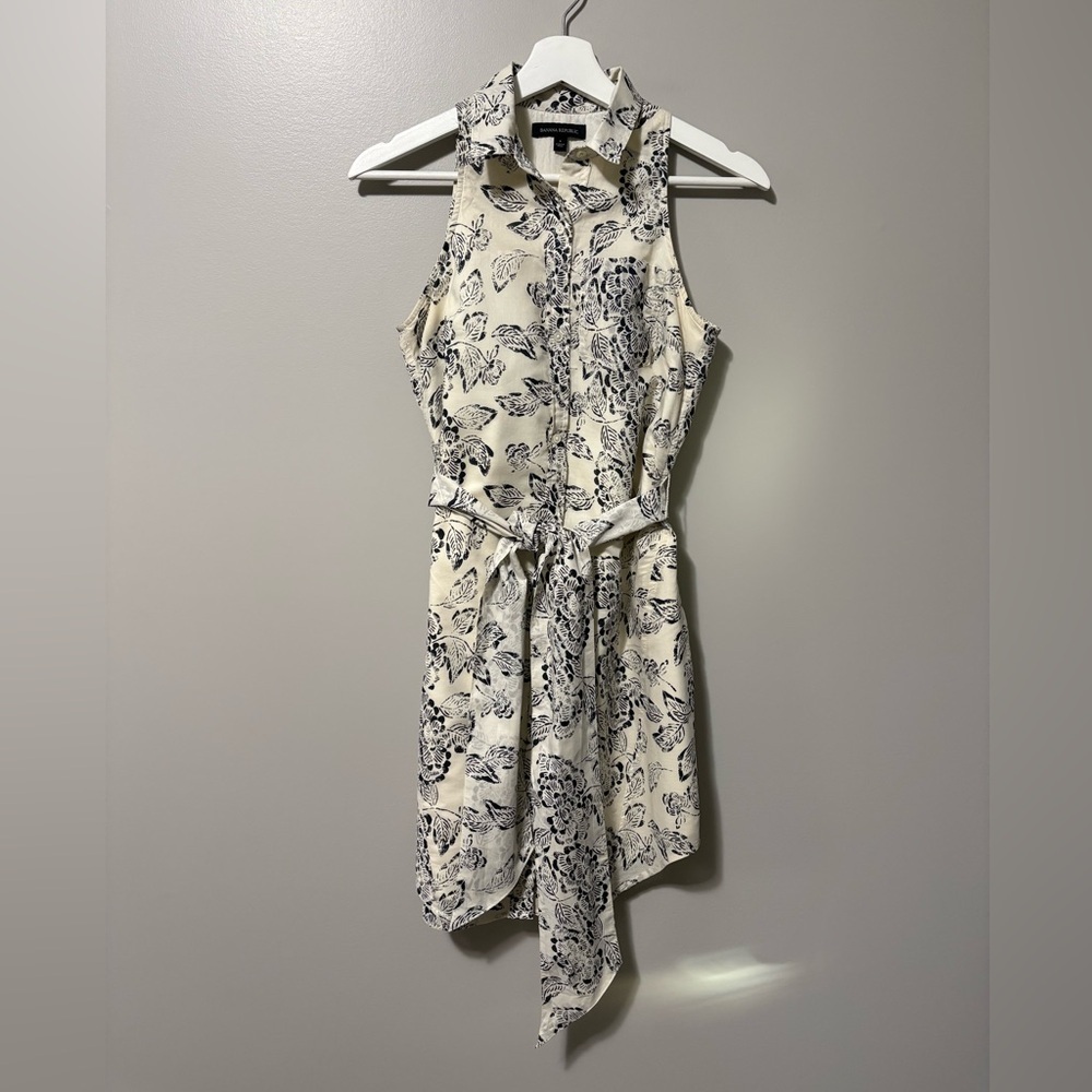 Banana Republic Sleeveless Floral Batik Shirt Dress Cream & Black